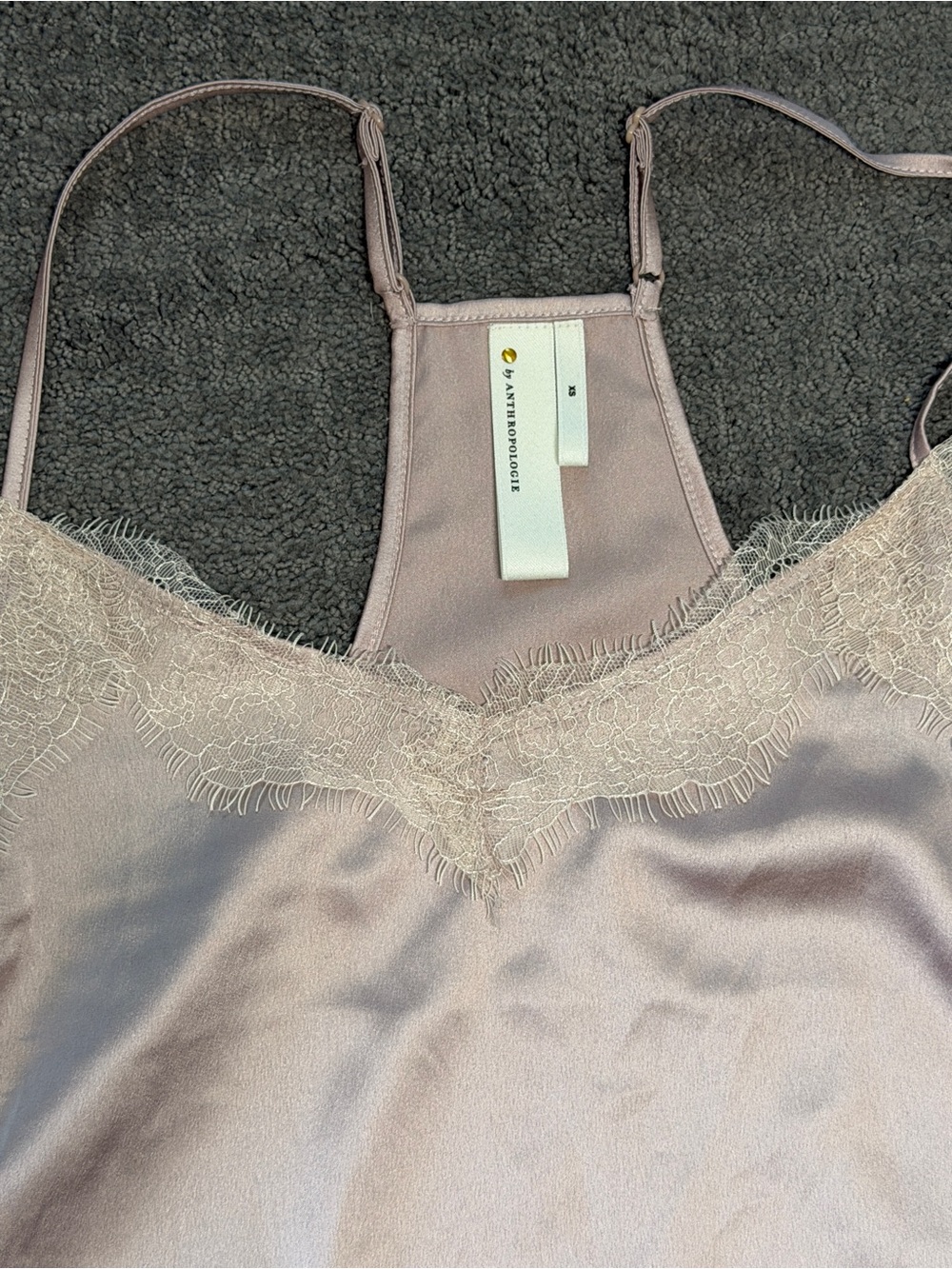Anthropologie Lavender Satin Lace Trim Racerback Camisole Tank Top - Picture 2 of 4